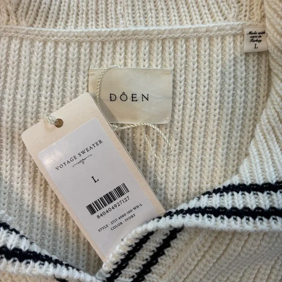 Doen Voyage Sweater NWT Cream Sailor Collar Cotton Wool Blend L - Picture 8 of 10